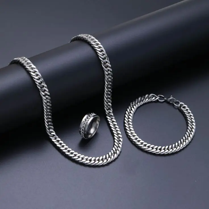 TERBARU- Beli kalung dan gelang Gratis Cincin Titanium Spider Rantai Baja /Kalung rantai double pria 3
