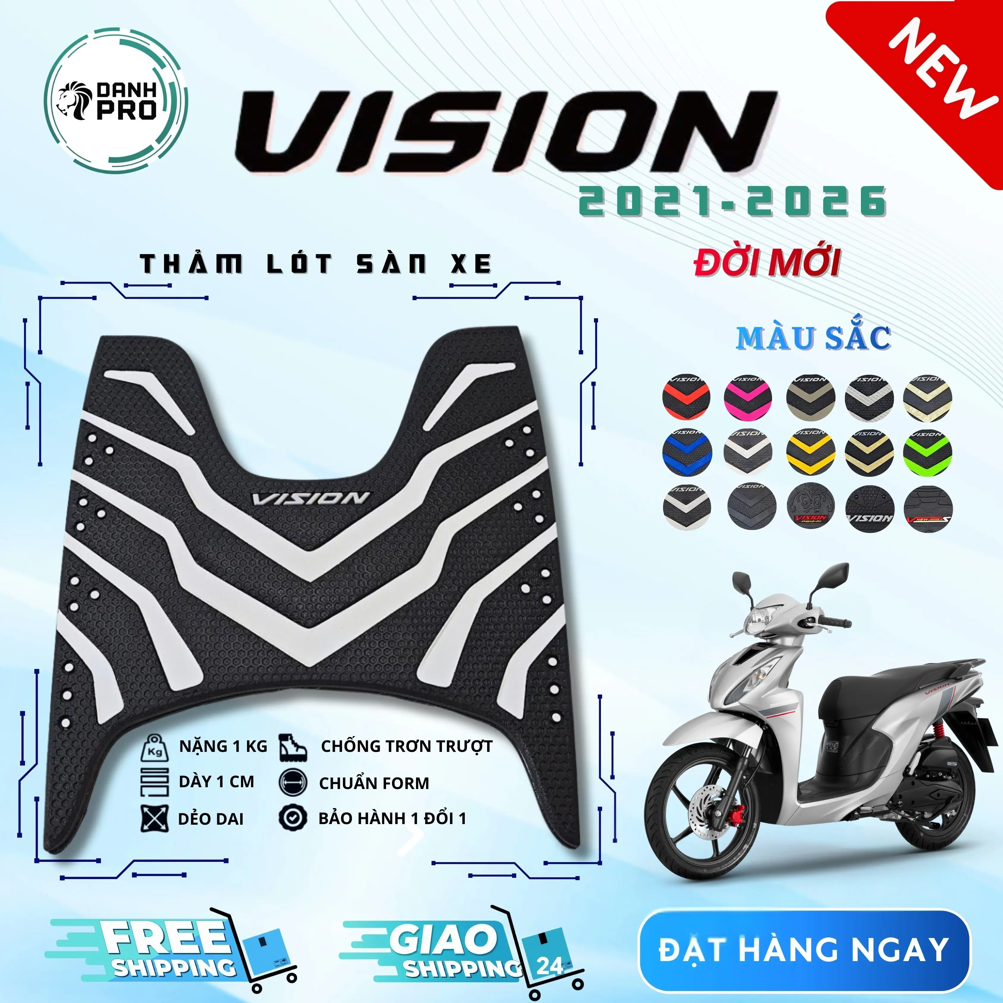 THẢM LÓT CHÂN XE VISION 2021-2022-2023-2024-2025-2026 Kiểu Zin dày dẻo cao cấp nhiều màu. - 1