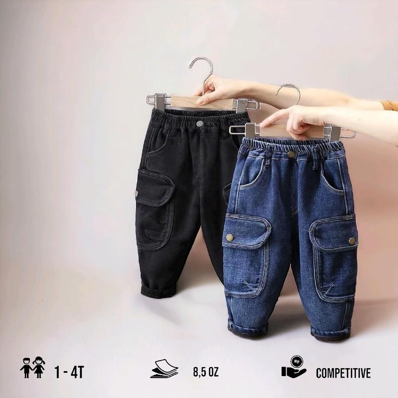 Celana Jeans Panjang Anak Motif Cargo J37 1 - 6 Tahun 1