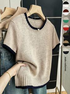 Top de mujer de punto con cuello redondo y manga corta, casual y cómodo para el uso diario y las citas, prenda versátil para el día a día