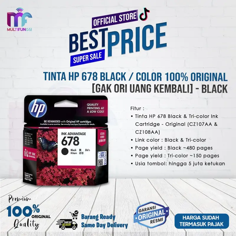 Tinta Catridge HP 678 Black Colour Original Garansi Resmi 0