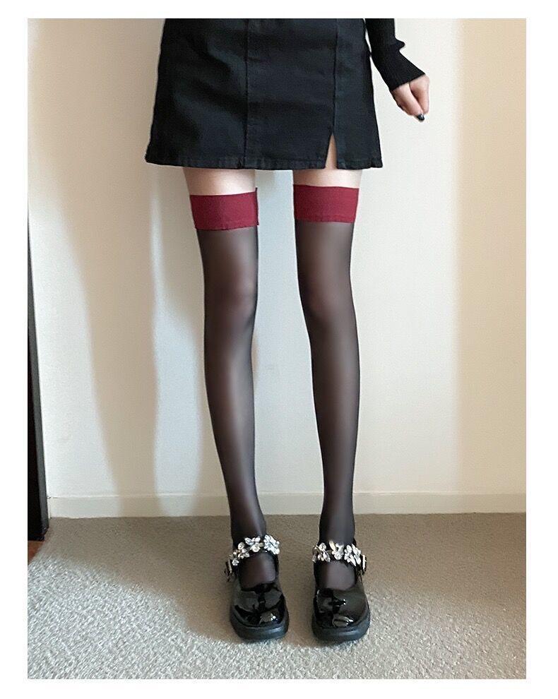 Product Introduction of Red ins sexy black stockings red edge stitching sexy thigh stockings thin black silk pure desire long over the knee socks Womenswear Lingerie 5