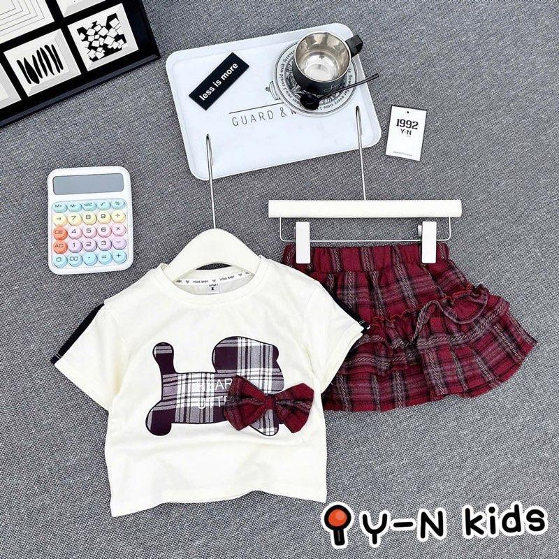 Bộ Áo + Chân Váy...( 10 -31kg ) áo hình 2 tai thỏ kẻ nâu và xanh cho be GÁI.... 6