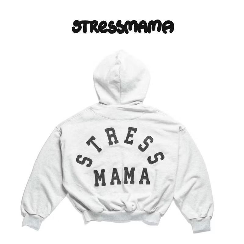 Áo Hoodie STRESSMAMA BOXY LOGO ZIP - GREY màu xám, hình thêu đắp cao cấp vải nỉ siêu dày, không bong tróc, không xù lông