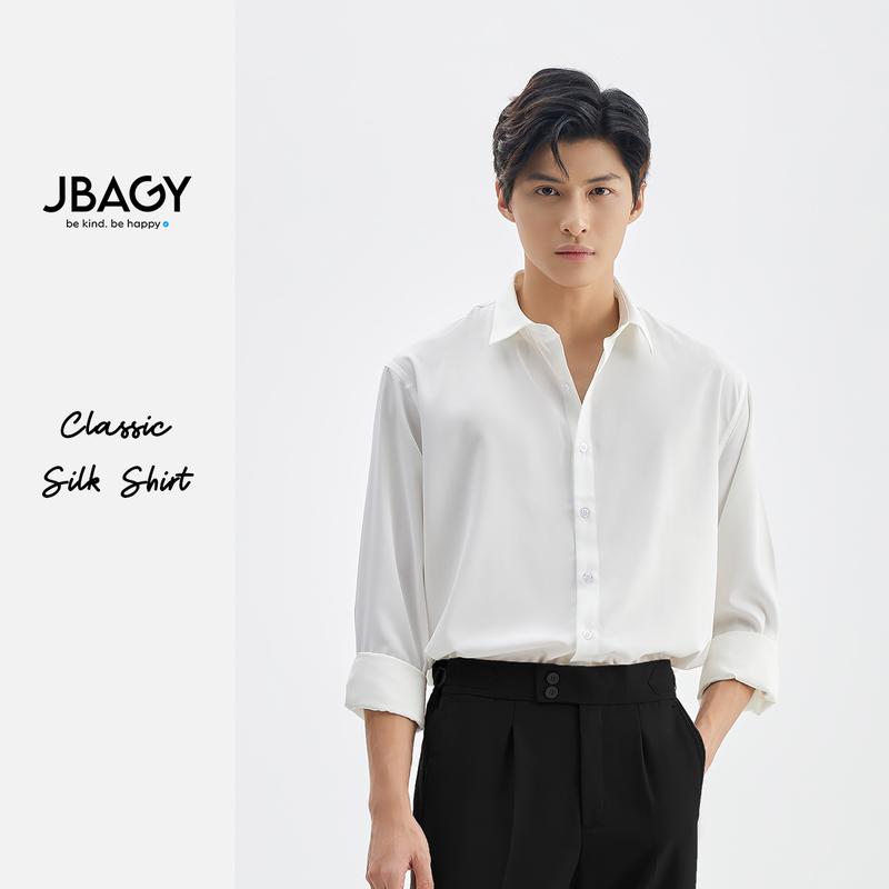 Áo Sơ mi nam form rộng vải lụa tăm thoáng mát đa dạng màu Trắng Đen Ghi Be thương hiệu JBAGY - JS0101 Menswear Shirt