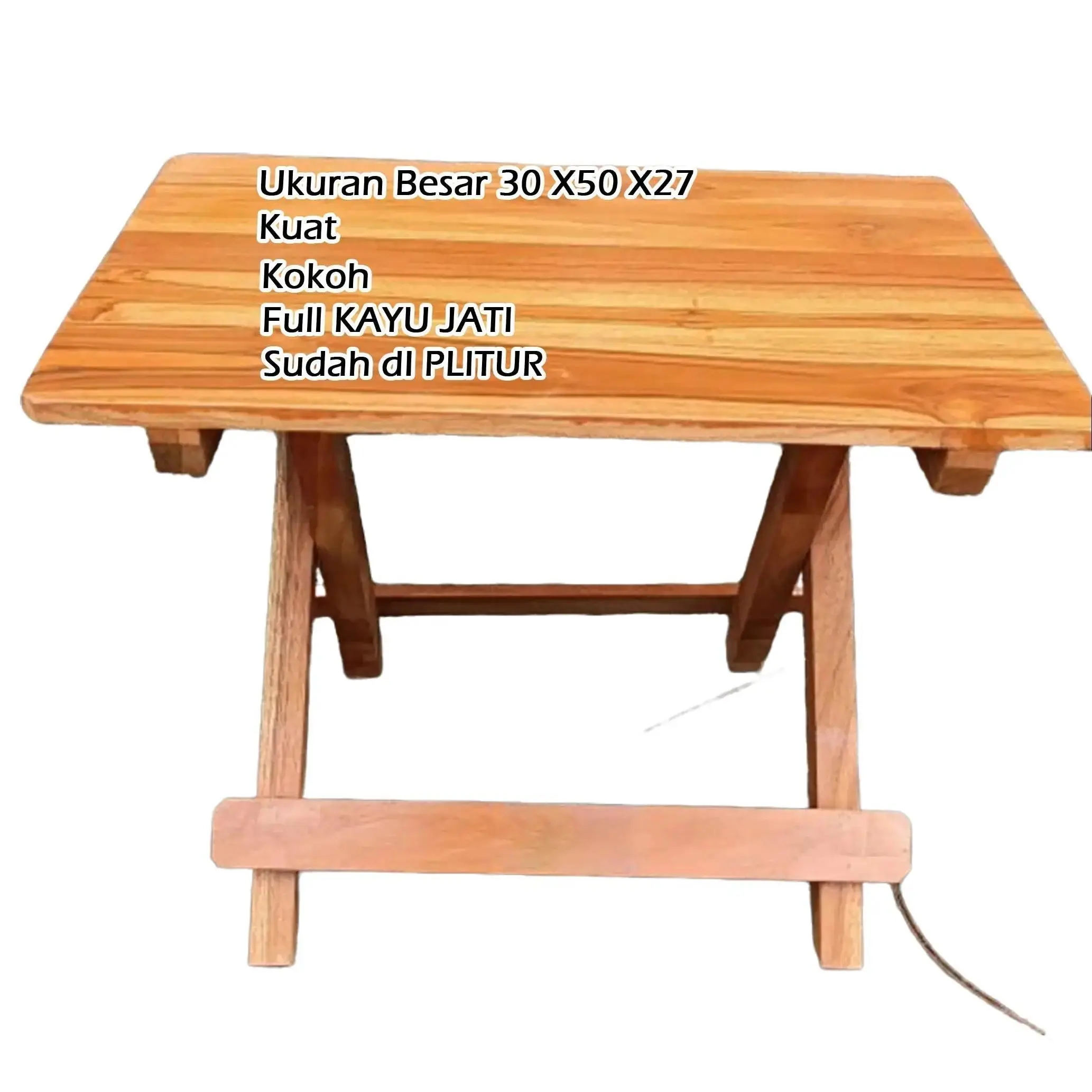 Meja Kayu Jati Lipat Portable Besar 30cm x 50cm x 27cm Full Kayu Jati Tanpa Campuran Kayu Lain Untuk Belajar Ngaji Laptop Sudah Plitur Finishing Halus Asli Pengrajin Furniture