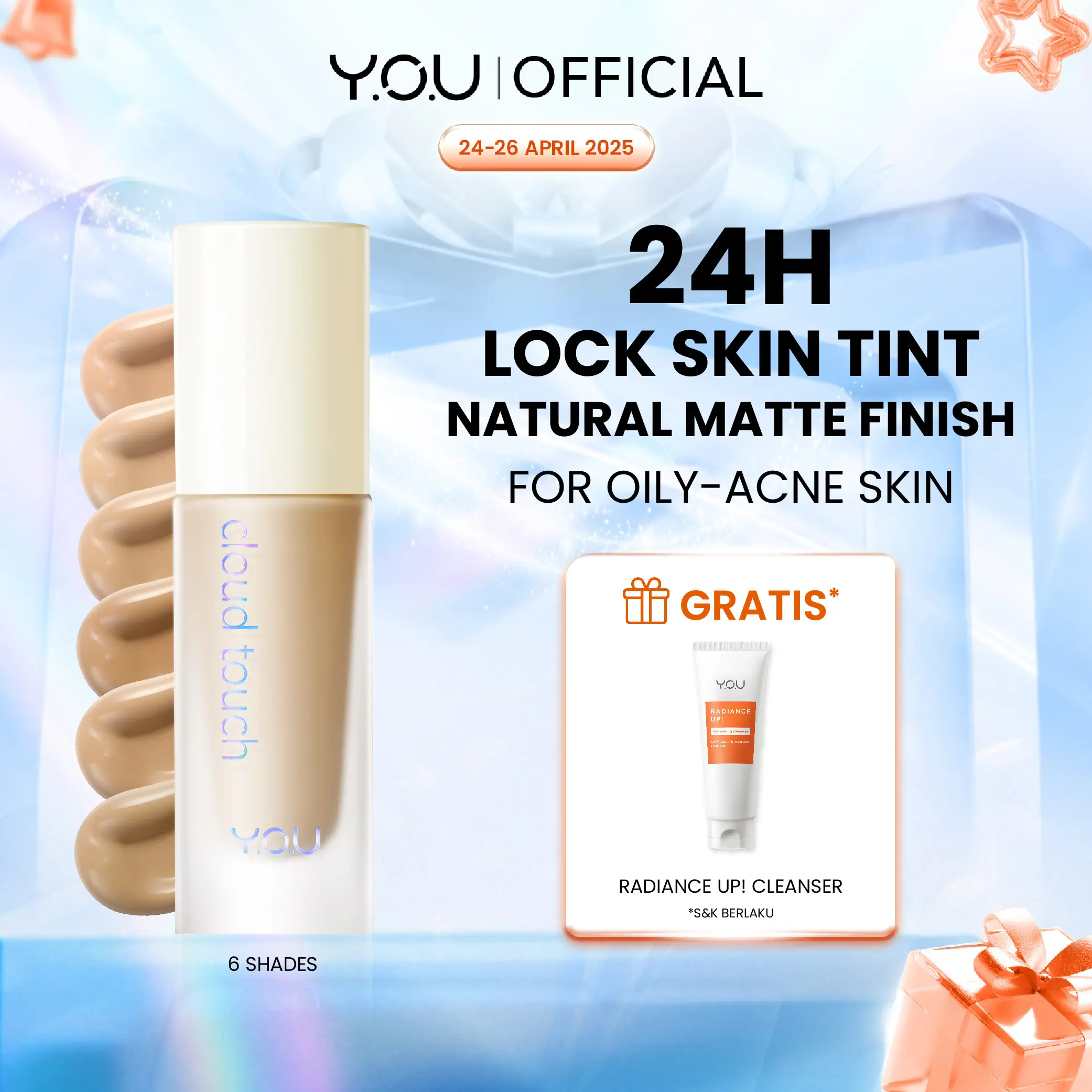 [BUY SKIN TINT FREE CLEANSER] YOU Cloud Touch Blurring Skin Tint Liquid Foundation Natural Matte Finish Tahan Lama 24 Bedak Wajah SPF Kosmetik
