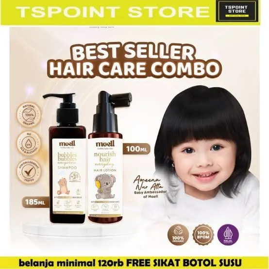 Moell Hair Care - (Shampoo 185ml & Hair Lotion 100ml) - Hair Care with Panax Ginseng, Kemiri, Biotin - Perawatan Rambut Bayi & Anak pikaru kondisioner sakura anti-ketombe Travel Smooth shampoo non rambut rontok Smoothing Keratin Haircare sampo penumbuh 3
