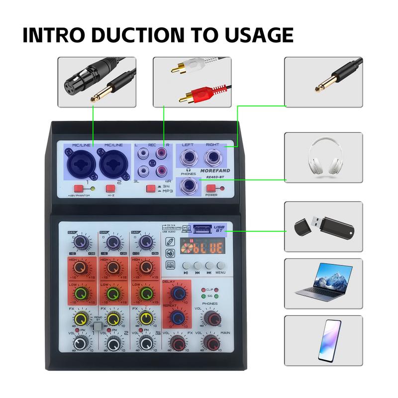 KP4 Audio mixer professional 4 channel mixer, support Bluetooth USB MP3 playback Amplifier 5