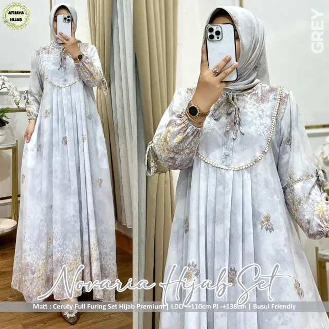 Product Introduction of NOVARIA DRESS SET HIJAB BAHAN CERUTY FULL FURING 16