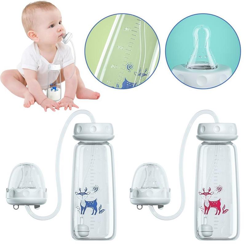 Bình sữa cho bé thiết kế sáng tạo, dùng tay không, dung tích 300 ml, cổ rộng, chất liệu PP, dành cho trẻ sơ sinh