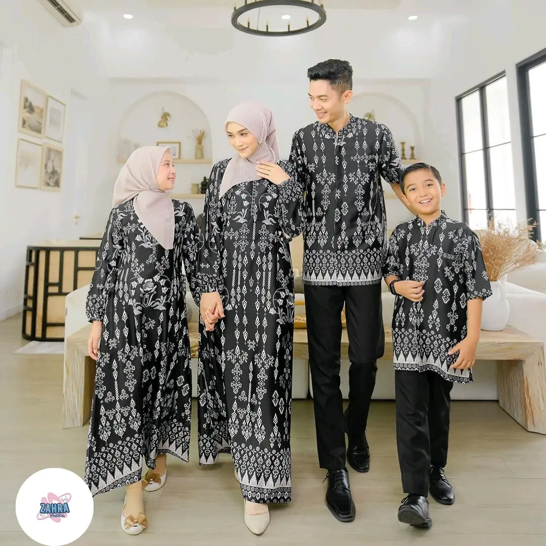 Set couple motif etnic lebaran Gamis couple hitam coklat sage cream gamis murah fashion muslim Baju Pasangan Dress Sarimbit Mewah