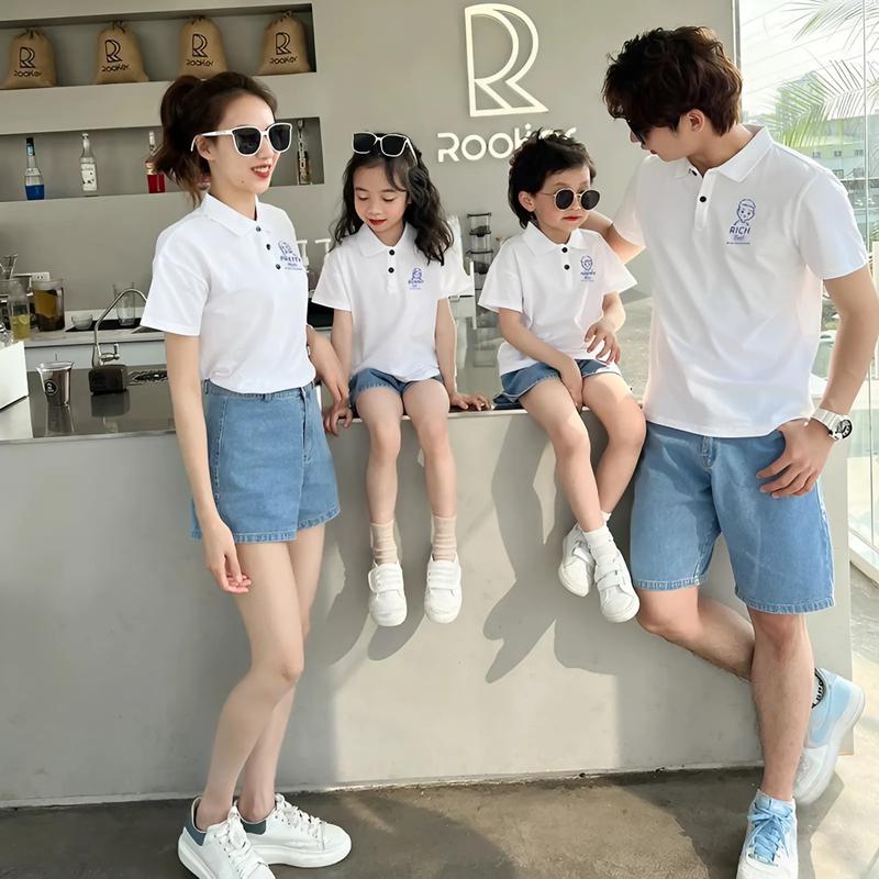  Áo gia đình có cổ polo màu trắng in logo Rich chất thun cá sấu co dãn 4 chiều thoáng mát hạn chế nhăn 