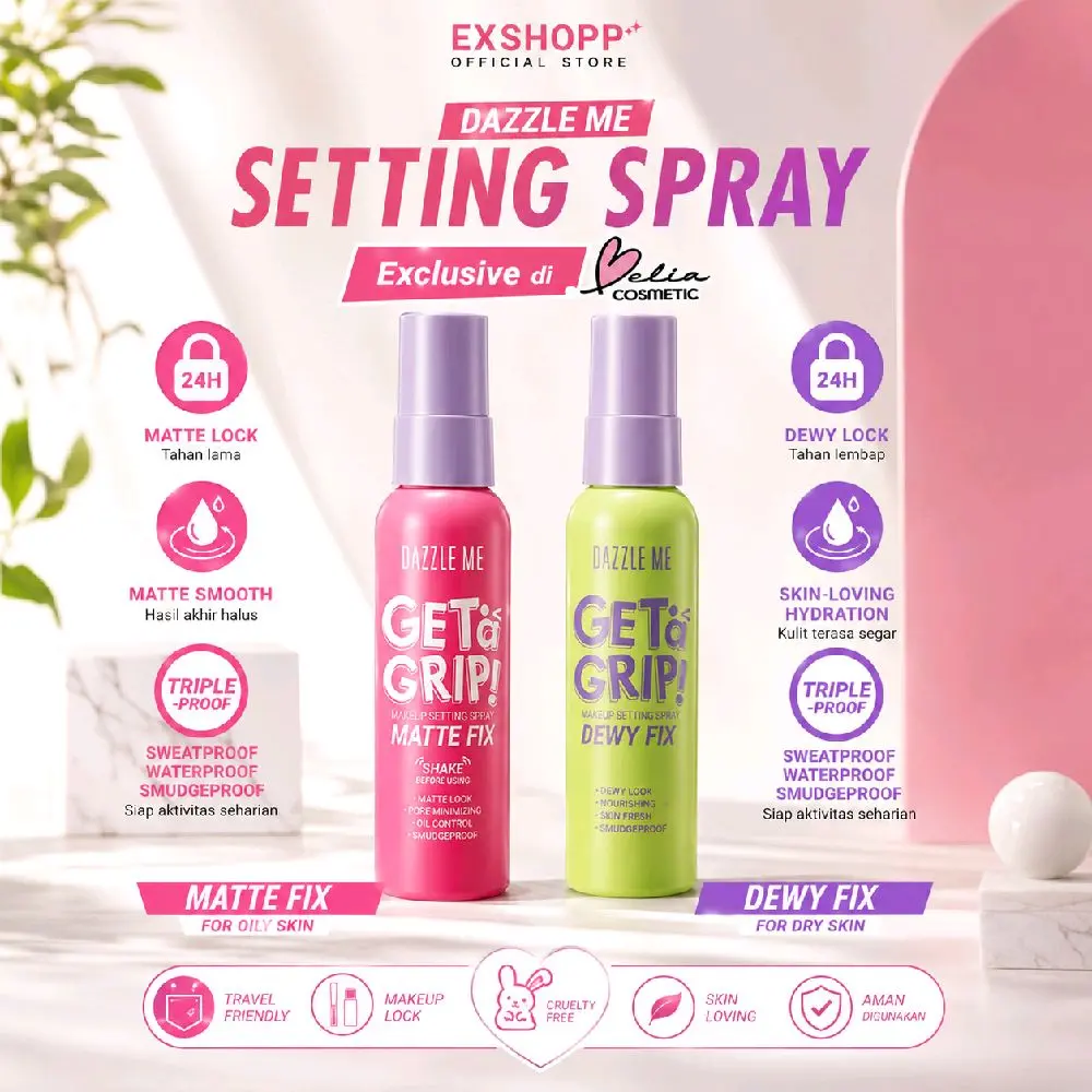 Dazzle Me Get a Grip Makeup Setting Spray Matte Fix | Spray Setting Matte | Makeup Tahan Lama & Halus