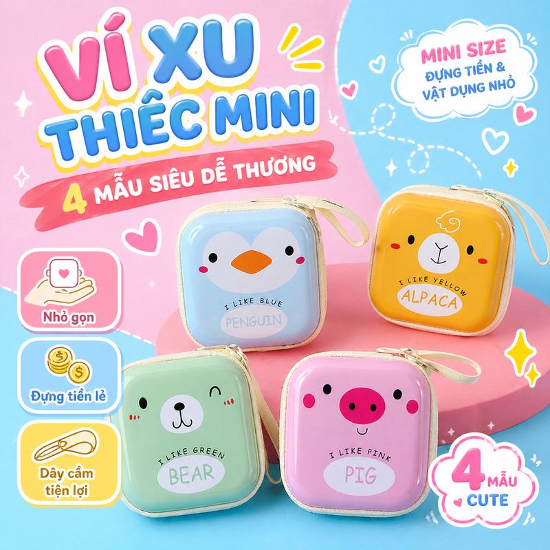 Hộp đựng thiếc hình hoạt hình | Túi khóa kéo đựng tiền xu, chìa khóa | Hộp đựng tai nghe, dây cáp | Hộp sắp xếp đồ đa năng | Nhỏ gọn dễ thương – Tiện lợi mang theo