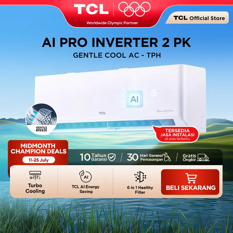 TCL AC Inverter 2 PK - Gentle Cool- Healthy Filter - Hemat Listrik - Anti Bising - Cepat Dingin (Model: TAC-18CSD/TPHI2) - [TERSEDIA PEMASANGAN]