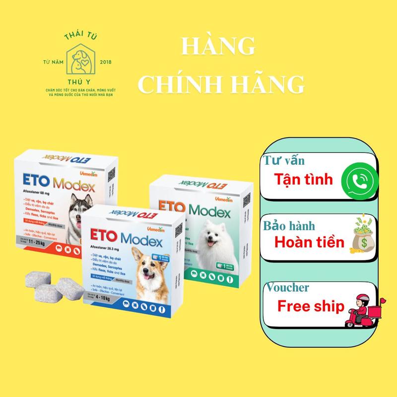 Viên Nhai Eto Modex AN TOÀN - HIỆU QUẢ Trị Ve Rận Bọ Chét Cho Chó 2-4kg,4-10 kg 10-25 kg ,Vemedim
