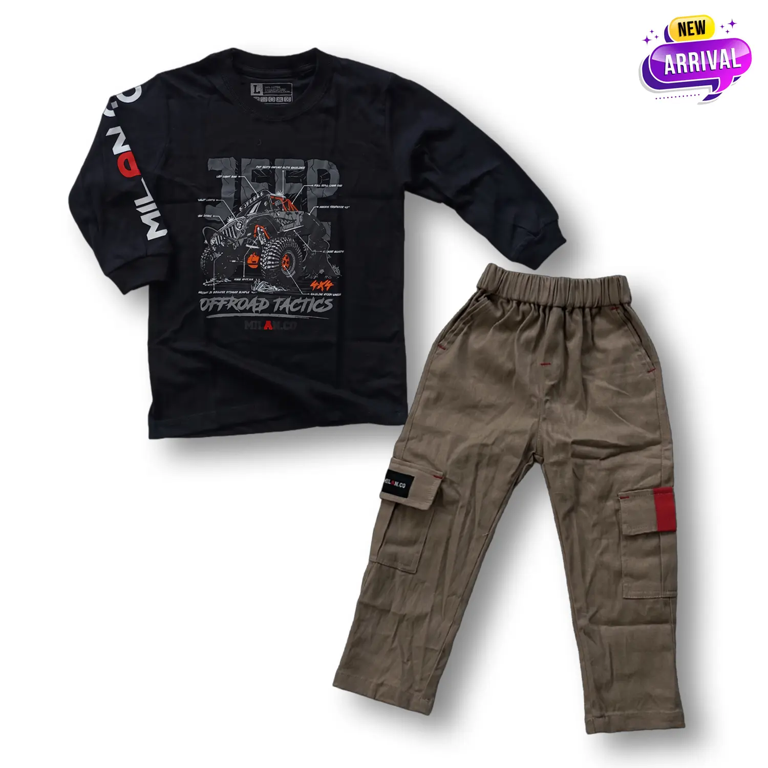 Setelan Kaos Lengan Panjang + Celana Cargo Anak Laki-laki Usia 3-12 Tahun Terbaru Bisa COD - Fashion Anak