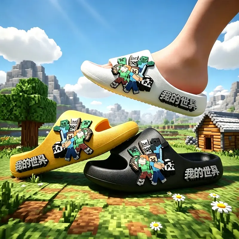 Sendal Slop Anak Laki-Laki Motif Minecraft Creeper Ringan Tahan Air Sandal Mandi Rumah Sekolah
