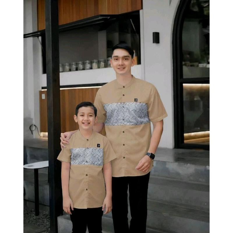 Baju koko cople ayah anak terbaru pakaian muslim pria dewasa dan anak koko kurta lebaran simple elegan lembut halus baju koko lengan pendek 1