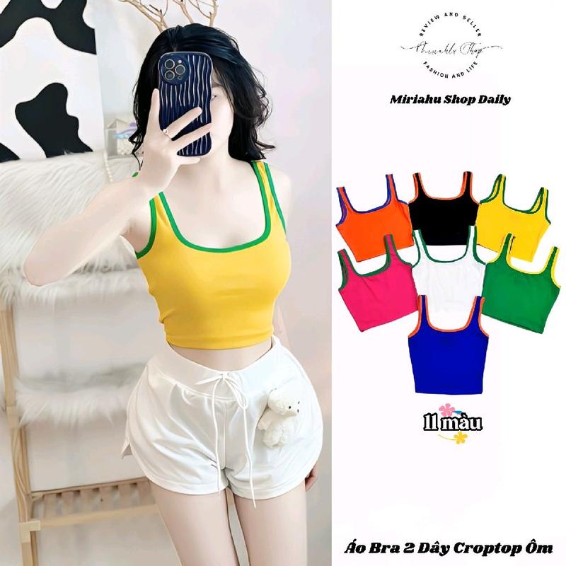 Áo Bra 2 Dây Cổ Vuông Phối Viền Dáng Croptop Ngắn Form Ôm Body Nữ Cotton Co Giãn – Thời Trang Mặc Hè Mặc Nhà Đi Chơi