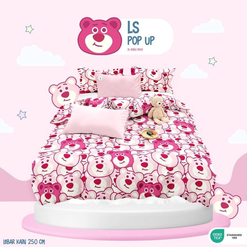 Sprei Gania Katun Lokal Adem Motif Lotso Bantal Guling Sarung 3