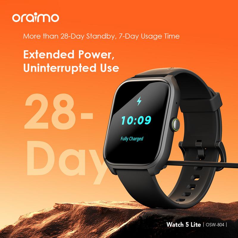 [Exclusive JOERDY] oraimo Watch 5 Lite Smartwatch [OSW-804] Layar 2.01'' Bluetooth Tahan Lama Tahan Air Debu Layar Monitor Amoled 100+ Mode Olahraga Large Screen Wireless Call Long Battery Life IP68 Waterproof 4