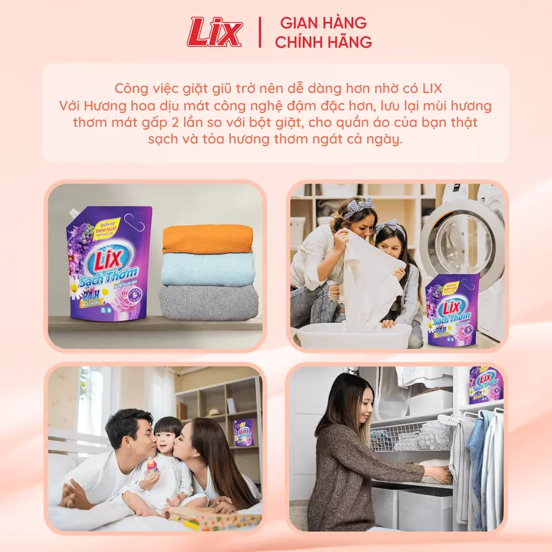 Nước giặt Lix Siêu sạch hương hoa anh đào túi 2.4Kg N2503 làm sạch cực nhanh vết bẩn, lưu hương dài lâu 6