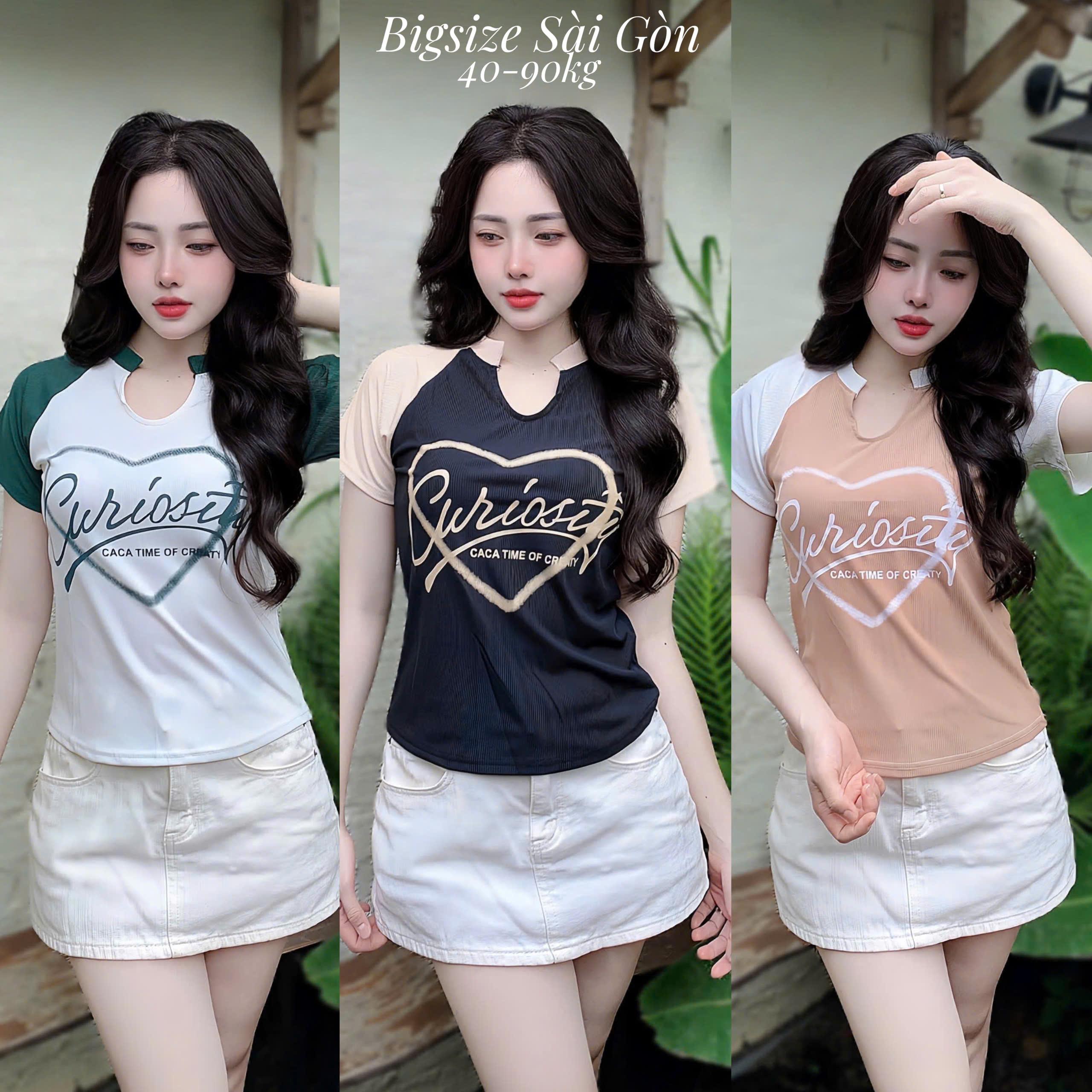 Áo Thun Cổ Tròn In Hình Phối Cổ Chữ U Vải Thun Tăm Có Bigsize 45- 90 Kg Dễ Thương Nữ Women Top - B.1514