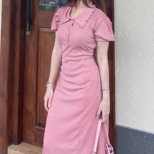 HEIDI DRESS - Dress Wanita Kekinian Baju Murah Midi Dress Casual Rib Knit Dress Slim fit Outfit Boutique 2