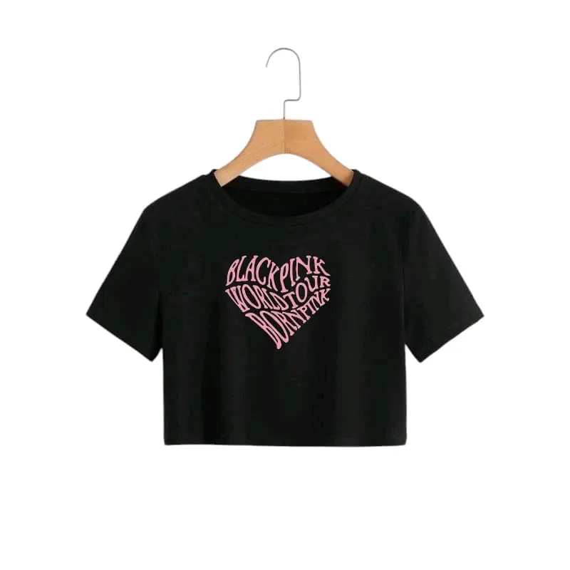 Atasan Crop Top Anak Perempuan remaja Usia 12-16 Tahun Model kekinian LOVE BLACKPINK Fashion 4