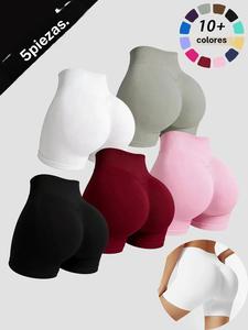 Shorts de yoga sin costuras para mujer de cintura alta, ropa deportiva elástica y transpirable, diseño liso para todas las estaciones, ideales para fitness y ciclismo