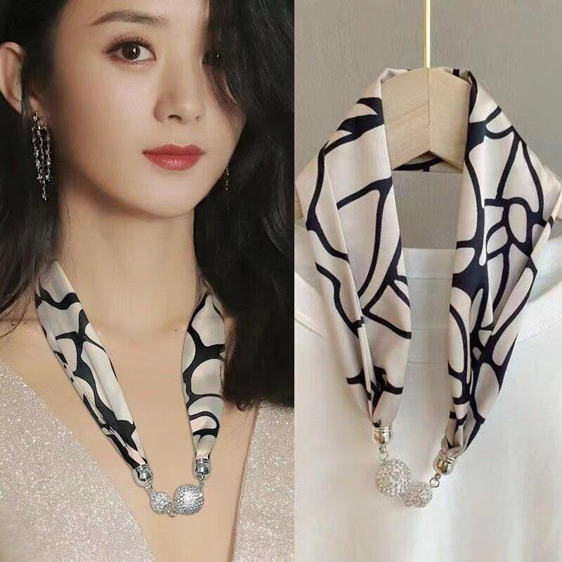Product Introduction of New Listing Magnetic Buckle Silk Scarf Women Luxury Clavicle Necklace Fashion Women's Headscarf Hair Scarf 2