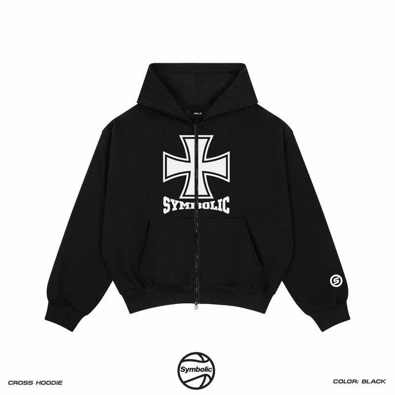 SYMBOLIC Cross Hoodie Boxy nỉ chân cua thêu da