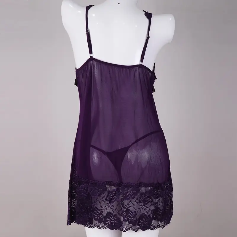 Gaun Malam Wanita Renda Transparan DressLingerie Motif Bunga Fit Tidur 1177 3