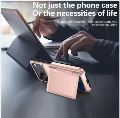 Case Card with Stand Holder iPhone 11 12 13 14 15 16 17 Pro Max Air Multi Slot Casing Acrylic Full Black