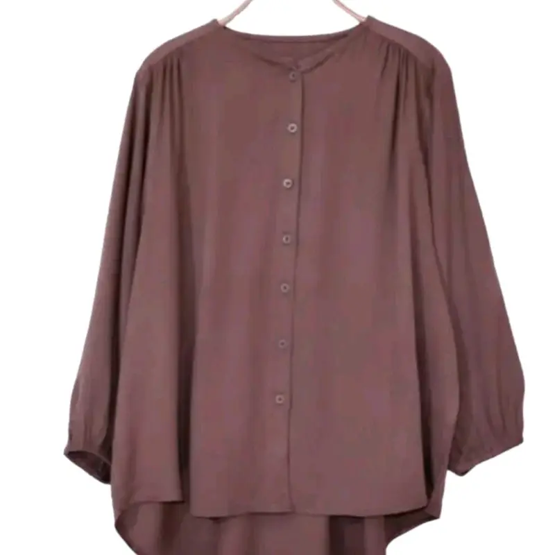 Baju Atasan Kemeja Blouse Wanita Muslim Simple Polos Lengan panjang Lengan Tangan Karet Crinkle Casual Formal Kerah Nyaman Kancing Basic Kancing Basic   Wudhu Maroon Airflow 4