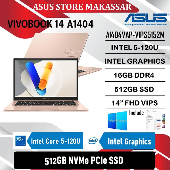 Gambar ASUS VIVOBOOK 14 A1404VAP-VIPS5152M - CORE 5-120U 16GB 512GB 14" VIPS W11 OHS - NON PAKET dari AsusStoreMakassar Kota Makassar Tokopedia