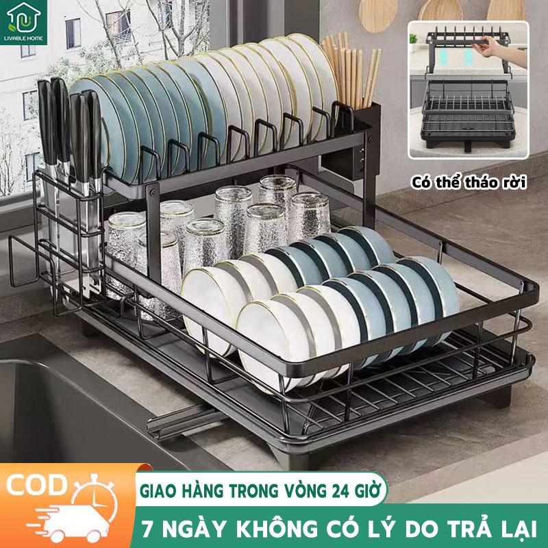  Giá Úp Bát Chén Thép Carbon Chống Gỉ Kệ Úp Bát Thoát Nước Kèm Ống Đũa 2 Tầng Thông Minh 