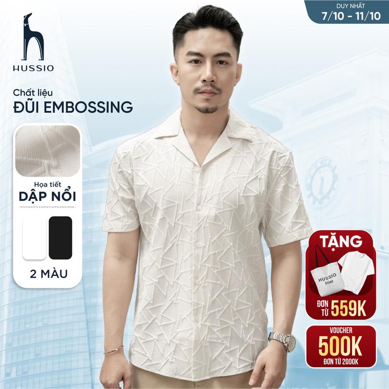 Áo sơ mi cuban shirt JESTAR vải dệt họa tiết thoáng mát, trẻ trung - HUSSIO