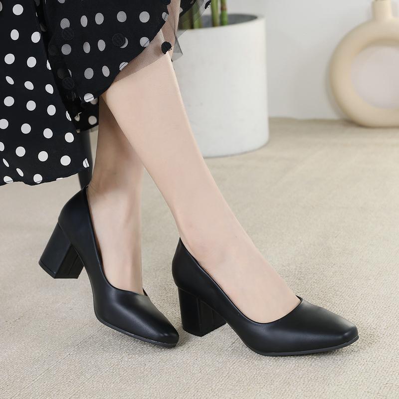 Fashion Simple New Style Bowknot Decor Girl's School Elegant Block Thick-Heel Square Toe Office Leather Black 1/2/3 inch High Heels For Women Student's Closed Toe Casual Sandals With Heel