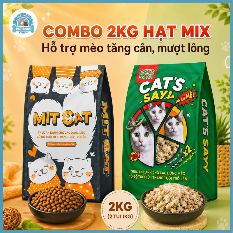 COMBO 2KG HẠT MIX VỊ cho mèo nhiều ruốc gà, dầu cá bổ sung đủ chất hỗ trợ tăng…