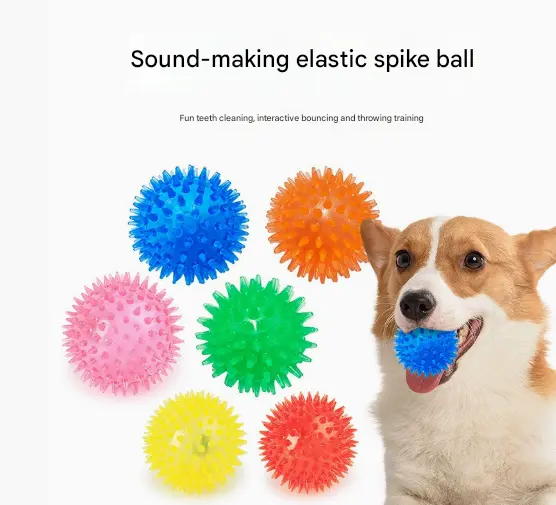 Hot Sale New Arrival  Dog Toys Sound Toy Bouncy Ball Pet Toy Polka Squeaky Tooth Cleaning Ball TPR Training Pet Teeth Chewing Toy Best For Your Choice