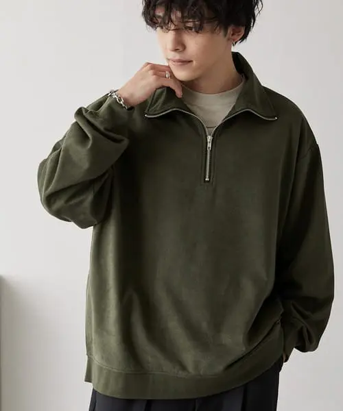 Crewneck Polos Halfzif Bahan Fleece Pria Unisex sweater Dewasa Panjang 7