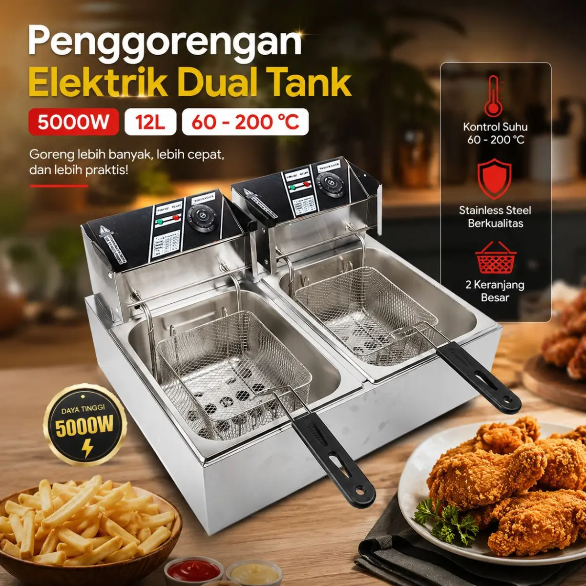 Penggorengan Elektrik Fryers Dual Tank 5000W 12L - W-12