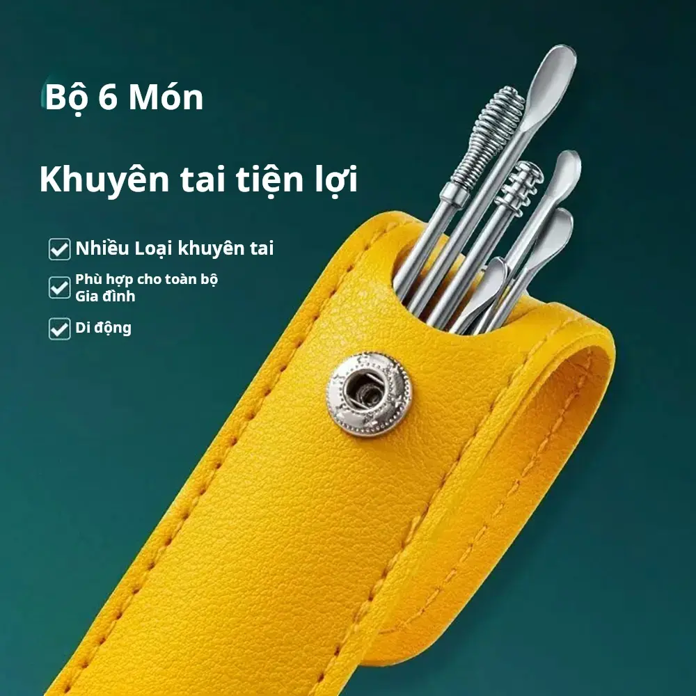 Bộ 6 Món Thìa Làm Sạch Tai, Bộ Dụng Cụ Chăm Sóc Tai Xoắn Ốc Cầm Tay Tại Nhà, Bộ Dụng Cụ Làm Sạch Tai, Bao Gồm Thìa Tai Và Tăm Bông, [Thanh Toán Khi Nhận Hàng], Số Lượng: 1 Bộ