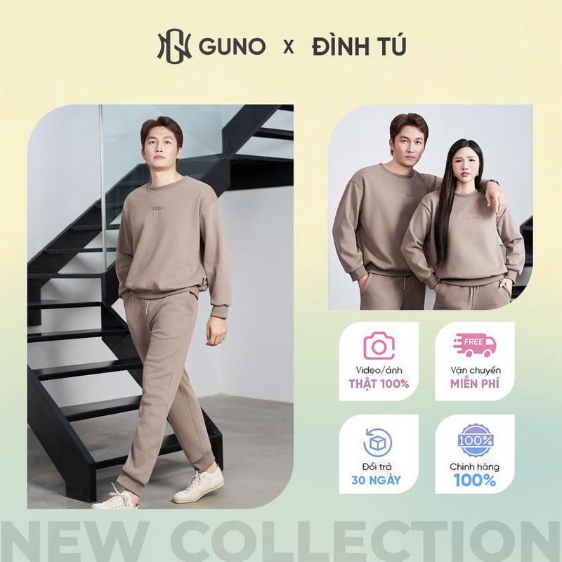 GUNO-Bộ quần áo nỉ lót nhung NỮ chui đầu logo chữ GUNO bo gấu SP5| 25BG168/25BB169