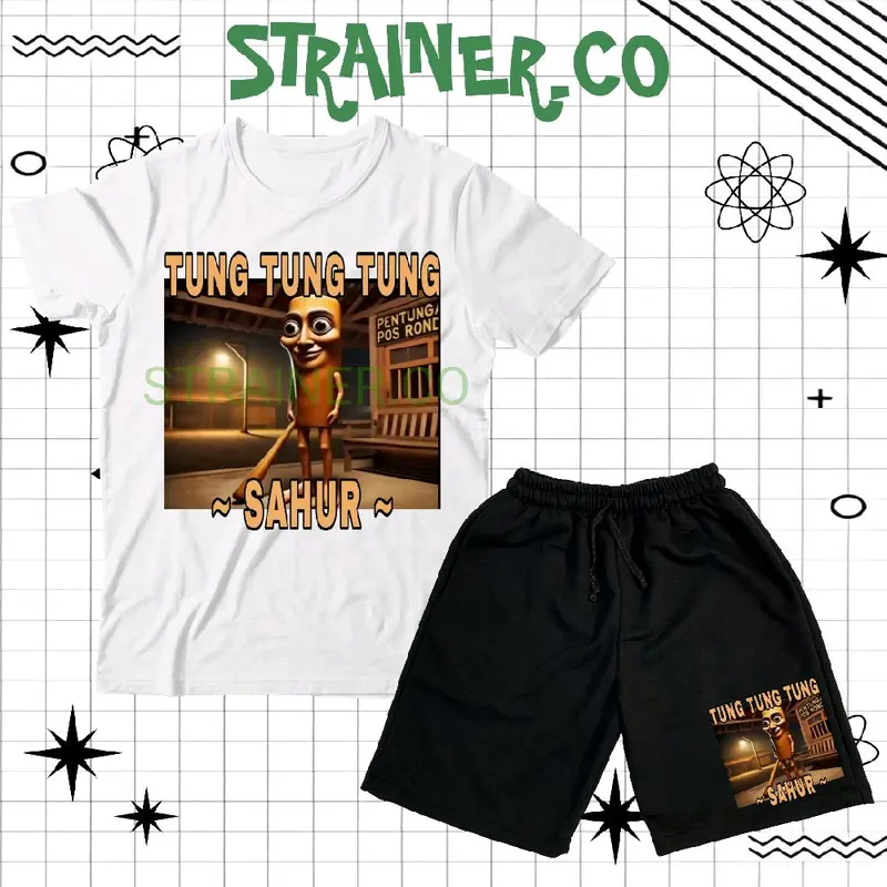 (BISA COD) Setelan Fashion Kaos Anak Baju Anak Celana Pendek Anak Distro TUNG TUNG TUNG SAHUR / Set Kaos Dan Celana Boardshort Anak TUNG TUNG SAHUR Unisex Spesial RAMADHAN 2025 VIRAL Usia 3-12 Tahun FREE NAMA 1