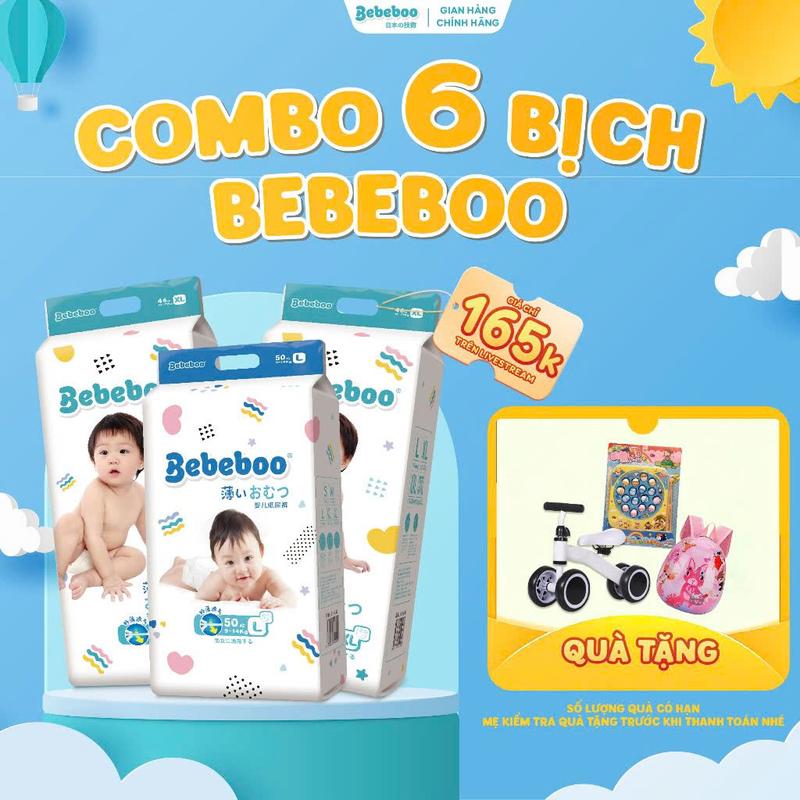 Combo 6 bịch Tã Bỉm Quần Dán Bebeboo Nhật Bản mỏng mềm thấm hút tốt đủ size cho Bé