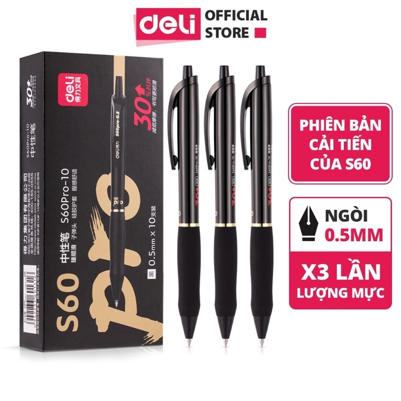 Bút gel S60-ST mực đen ngòi 0.5mm Deli Ngòi ST nét nhỏ, có đệm tay Vỏ trắng…